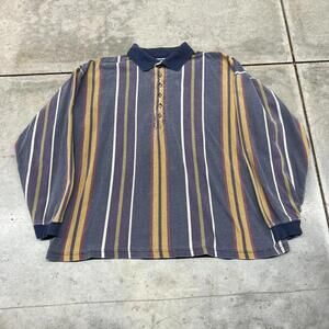 vintage navy yellow and purple striped rugby polo shirt size large